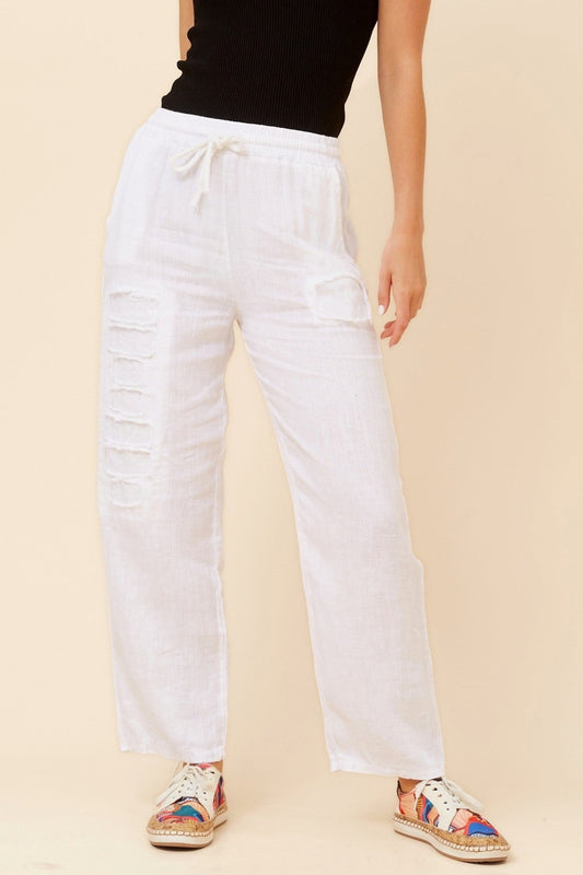 BOTTEGA MODA DINO WIDE LEG LINEN PANTS (White)