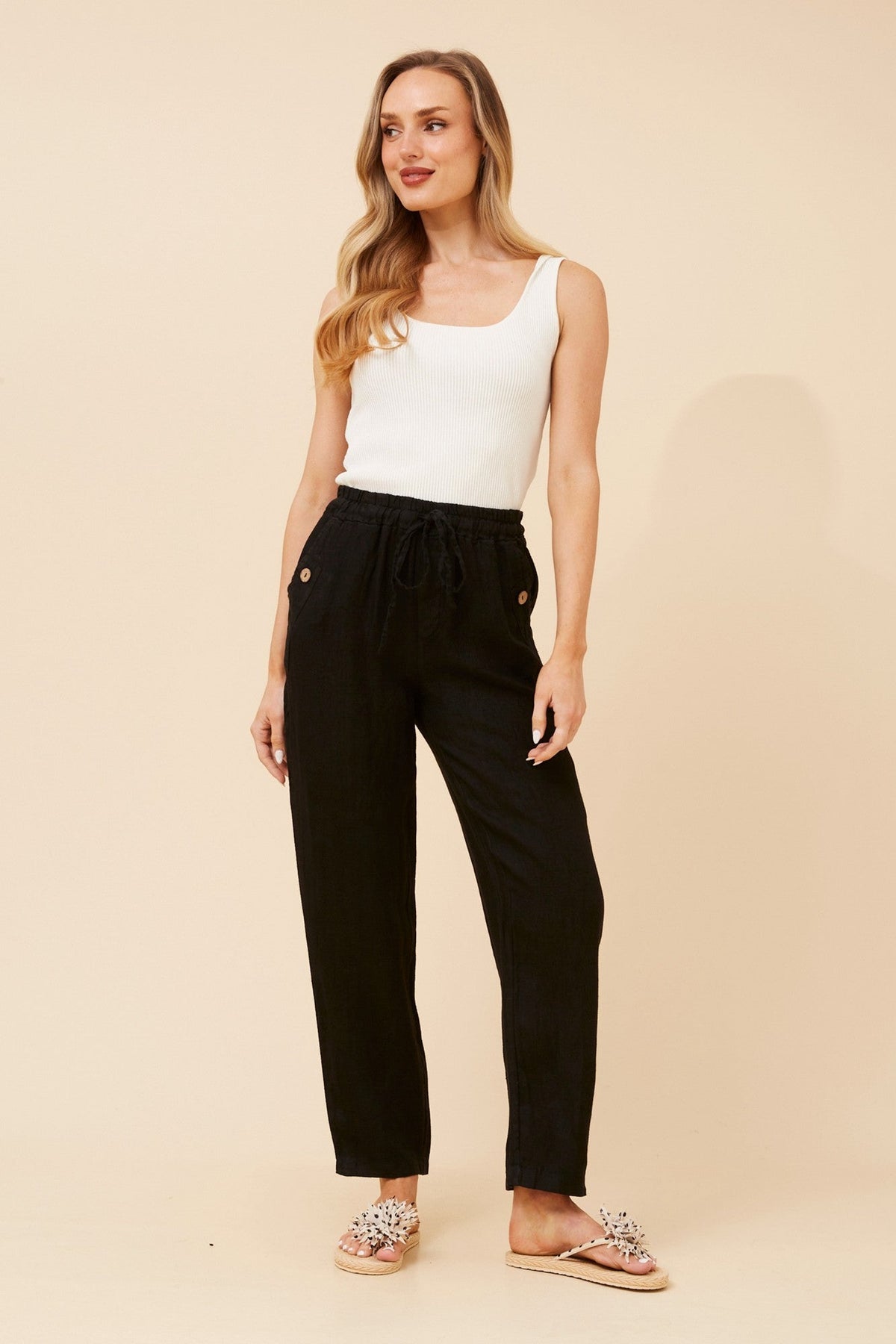 AMIR SOLID LINEN PANTS (Black)