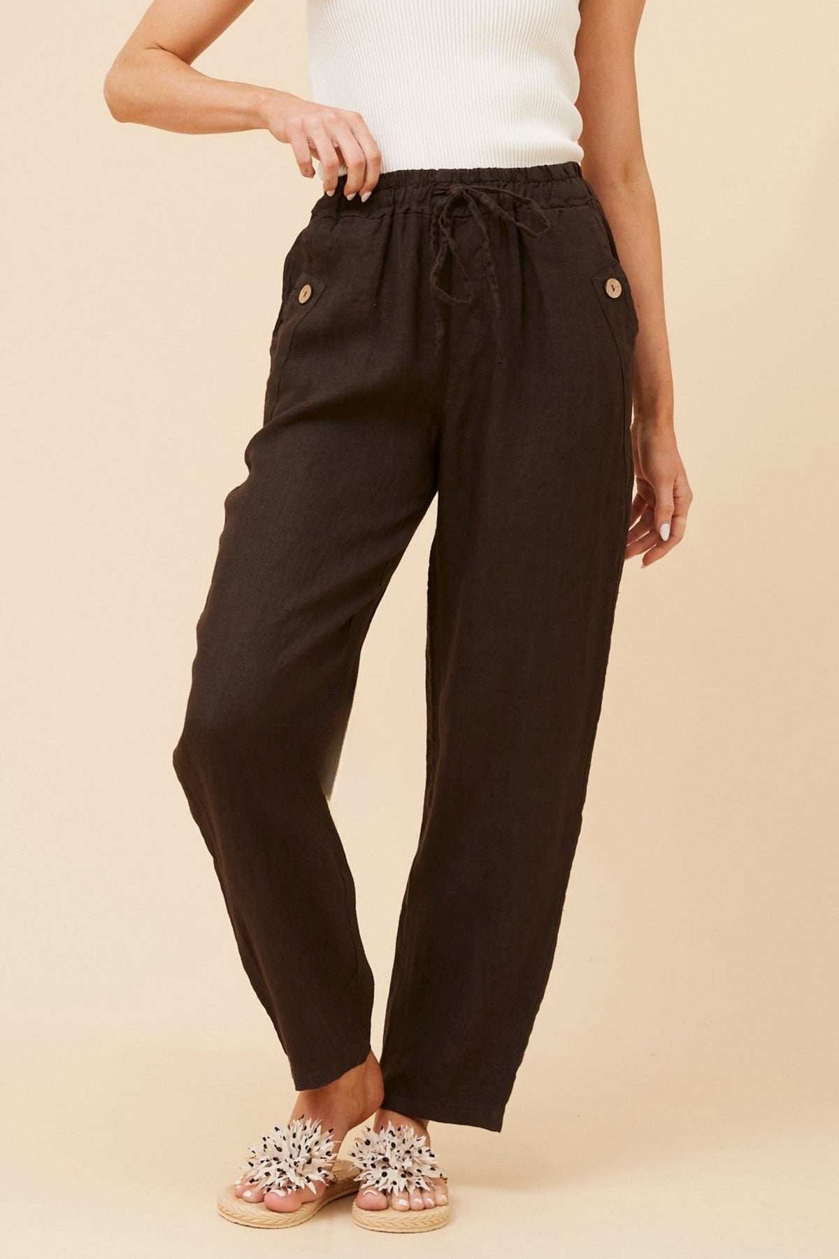 BOTTEGA MODA AMIR SOLID LINEN PANTS (Chocolate)
