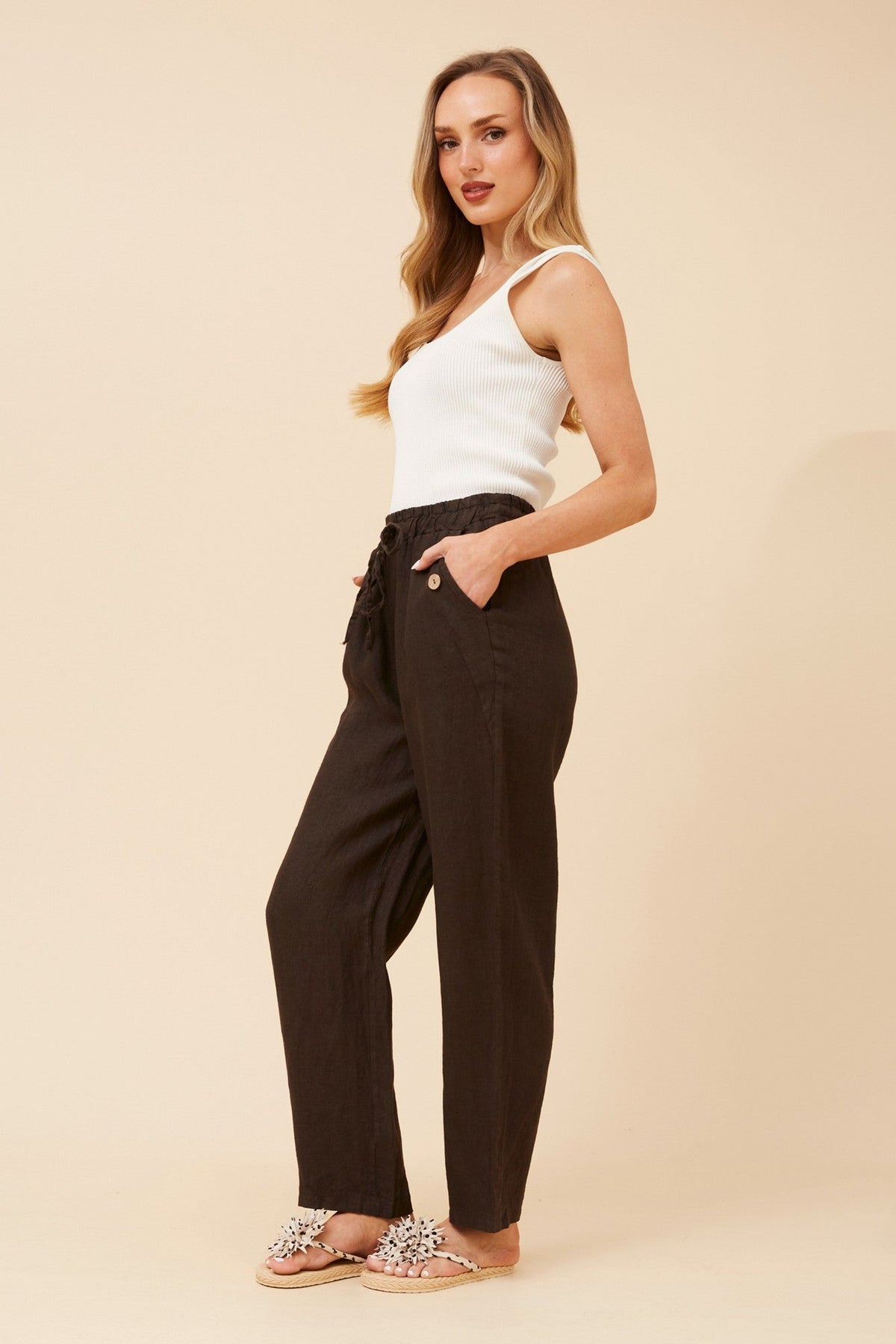 BOTTEGA MODA AMIR SOLID LINEN PANTS (Chocolate)