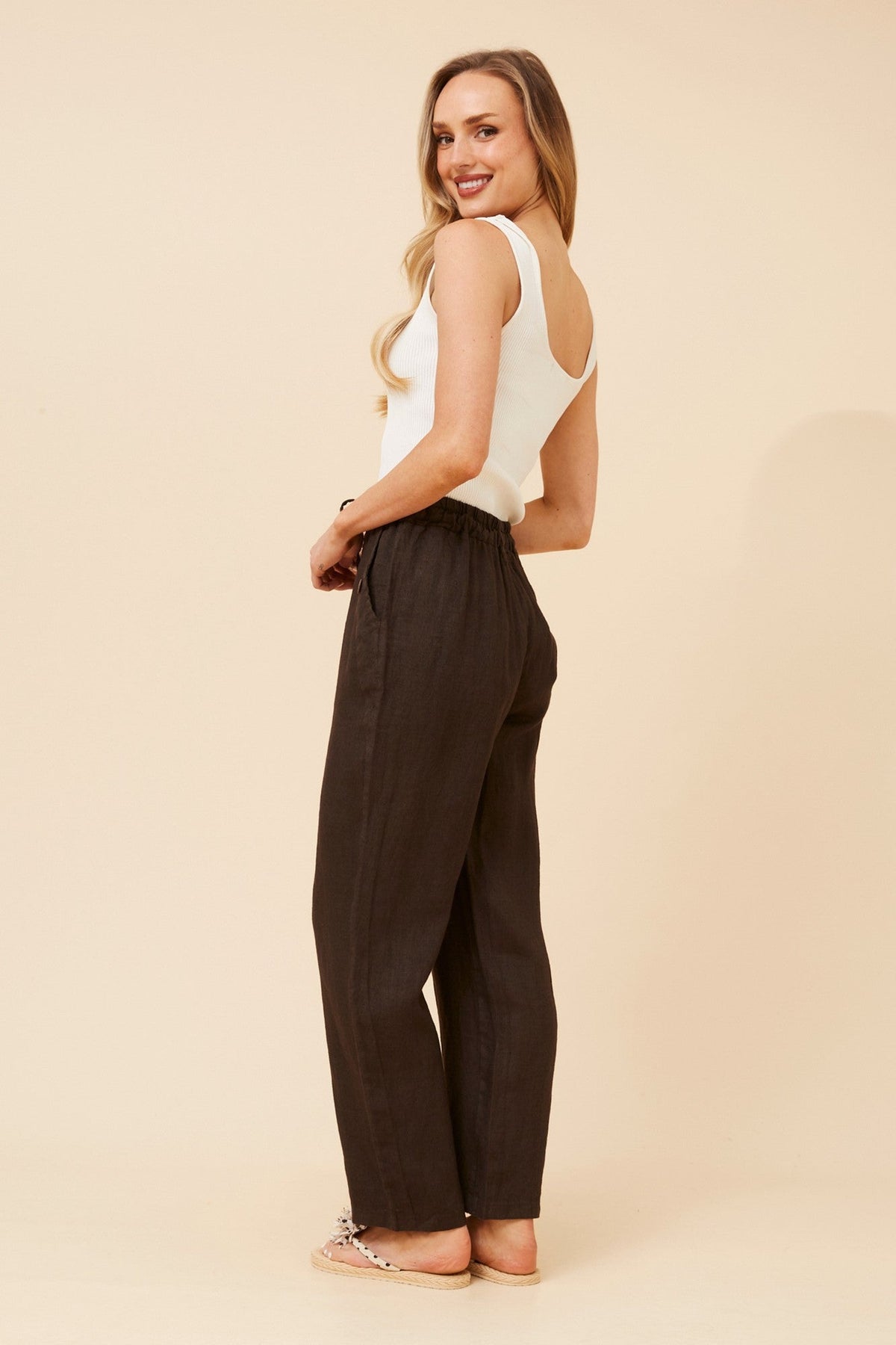 BOTTEGA MODA AMIR SOLID LINEN PANTS (Chocolate)