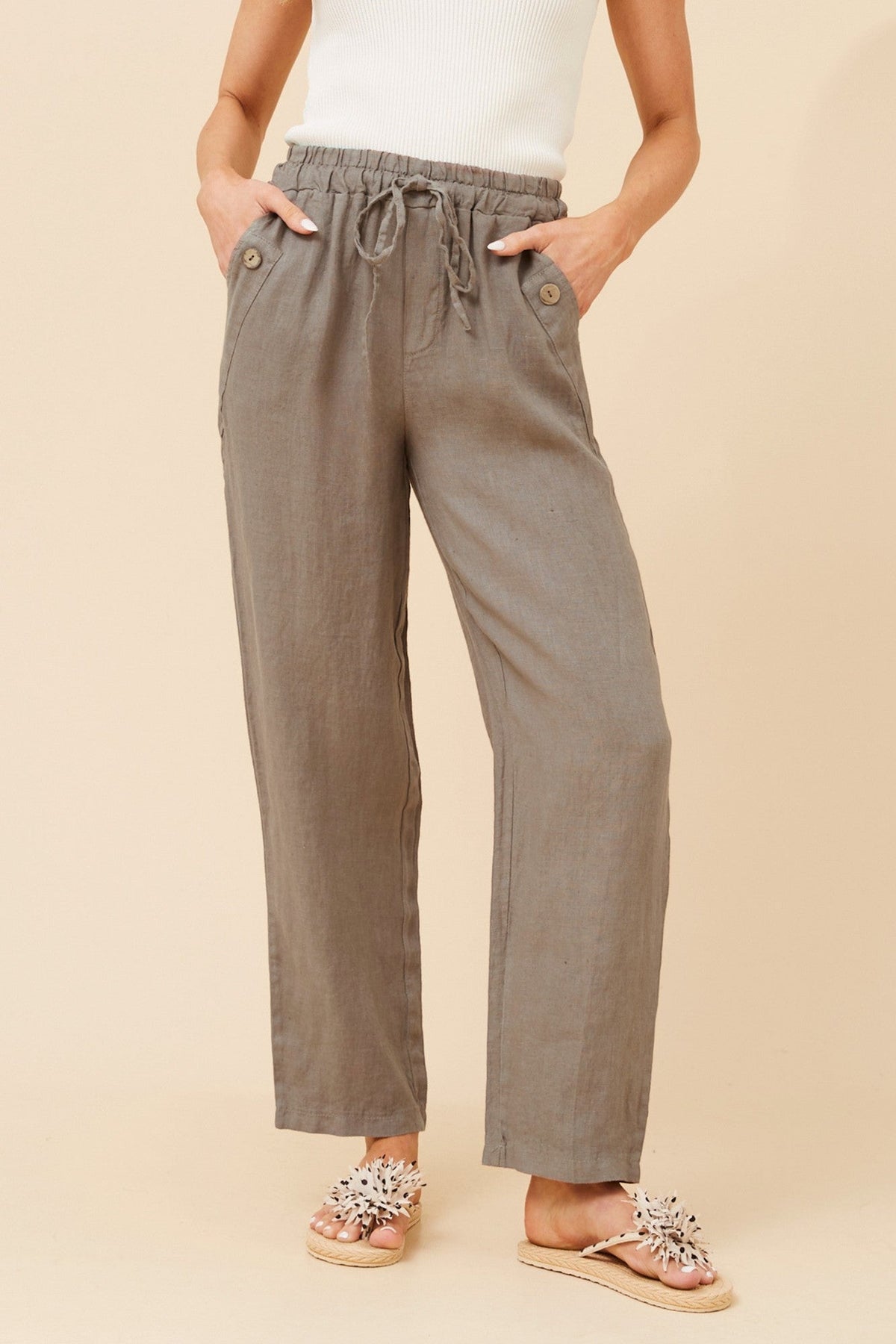 BOTTEGA MODA AMIR SOLID LINEN PANTS (Fango)