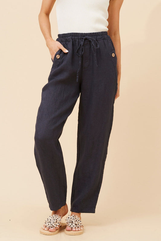 BOTTEGA MODA AMIR SOLID LINEN PANTS (Navy)