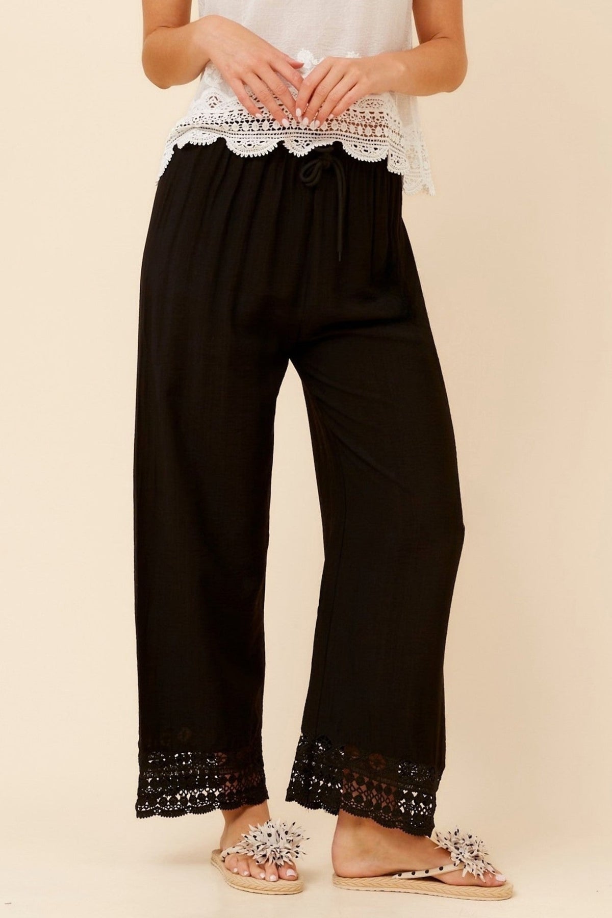 Caroline Morgan Australia GIANETTA LACE WIDE LEG PANTS (Black)