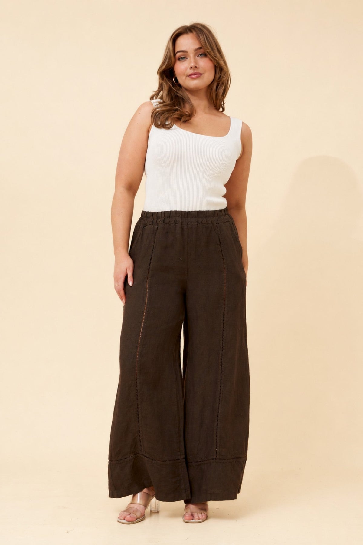 BOTTEGA MODA TEODORA LINEN WIDE LEG PANTS (Bitter Chocolate)