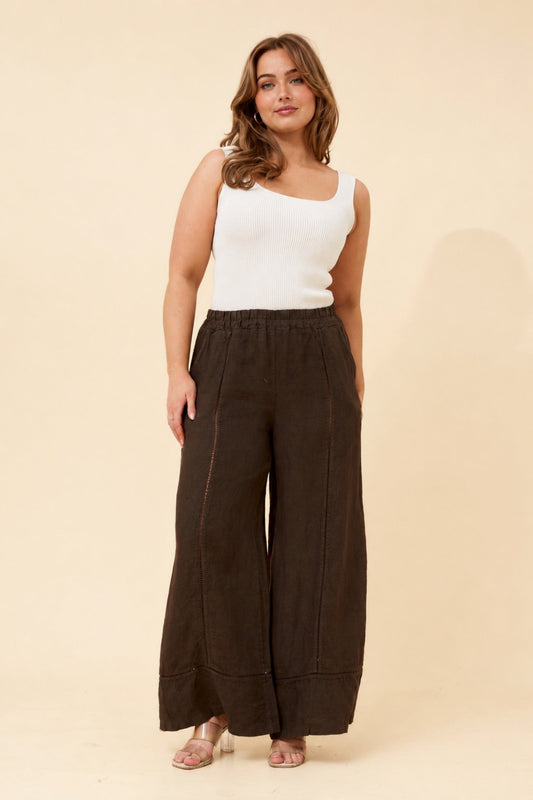 BOTTEGA MODA TEODORA LINEN WIDE LEG PANTS (Bitter Chocolate)