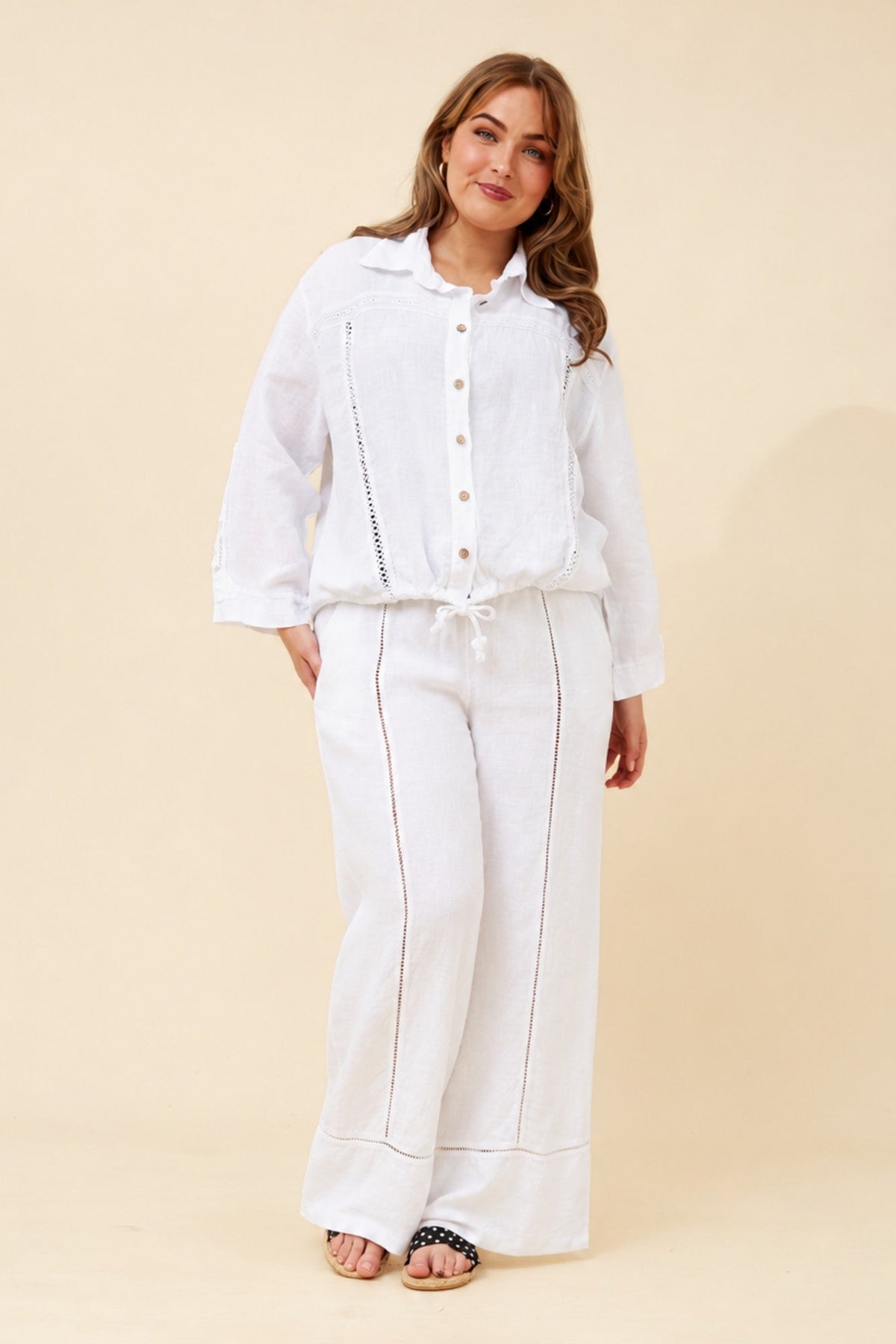 BOTTEGA MODA TEODORA LINEN WIDE LEG PANTS (White)