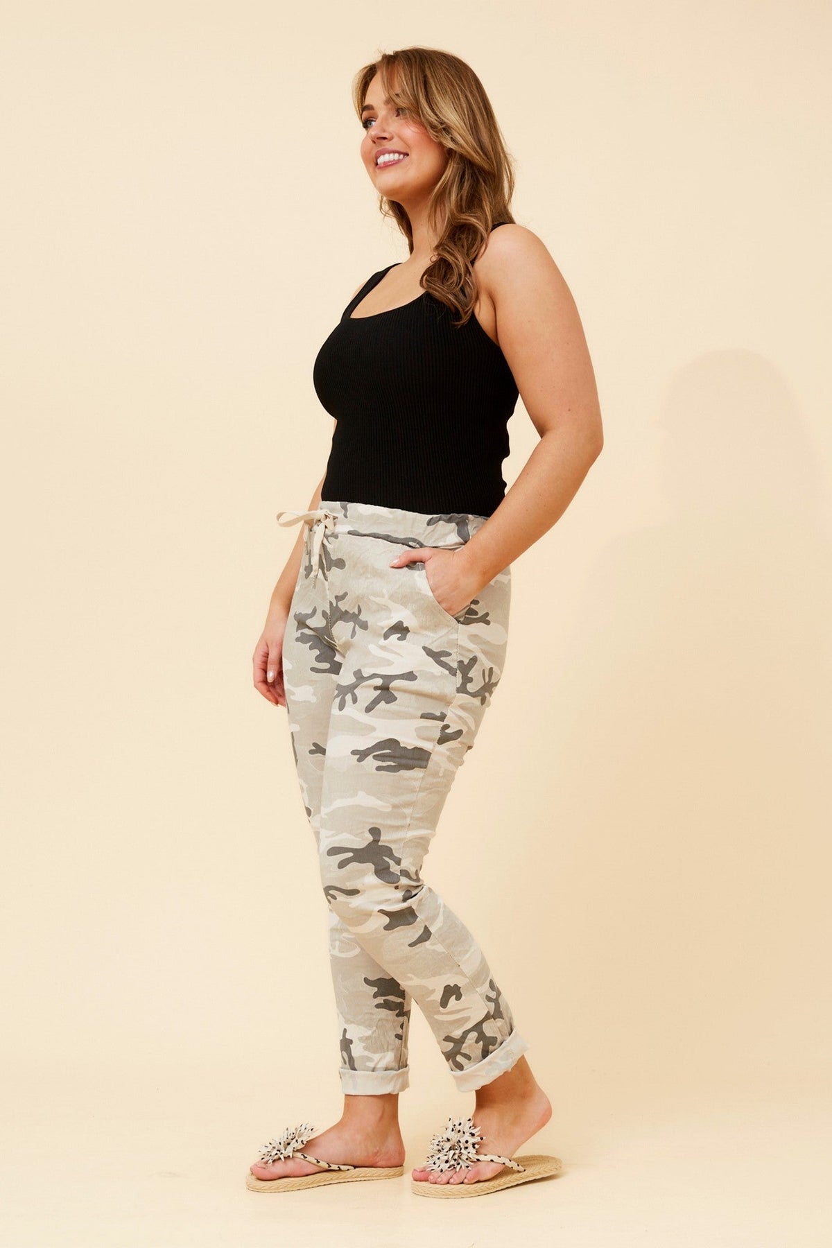 BOTTEGA MODA JANJA MILITARY PRINT JOGGER PANTS (Slate)