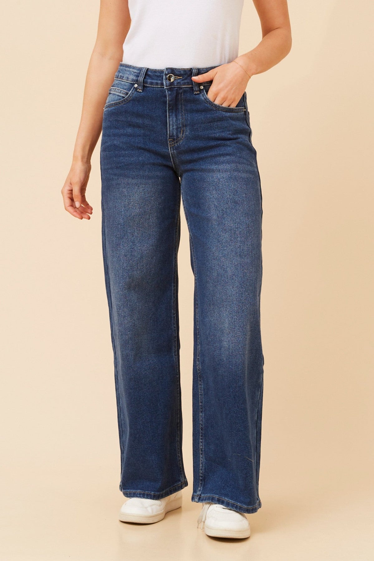 Image of Jeans. Product name - AELLA WIDE-LEG DENIM PANTS in Denim colour by brand - INFINITY DENIM