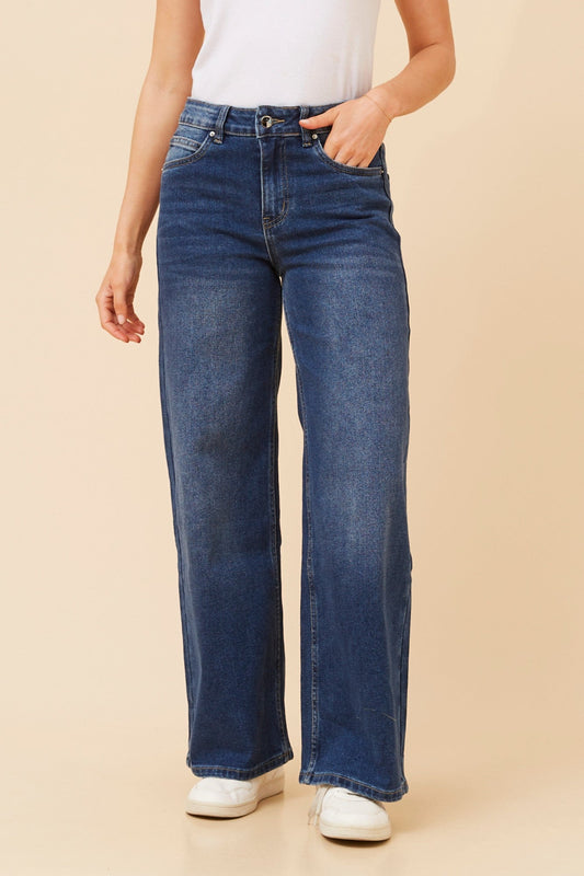Image of Jeans. Product name - AELLA WIDE-LEG DENIM PANTS in Denim colour by brand - INFINITY DENIM