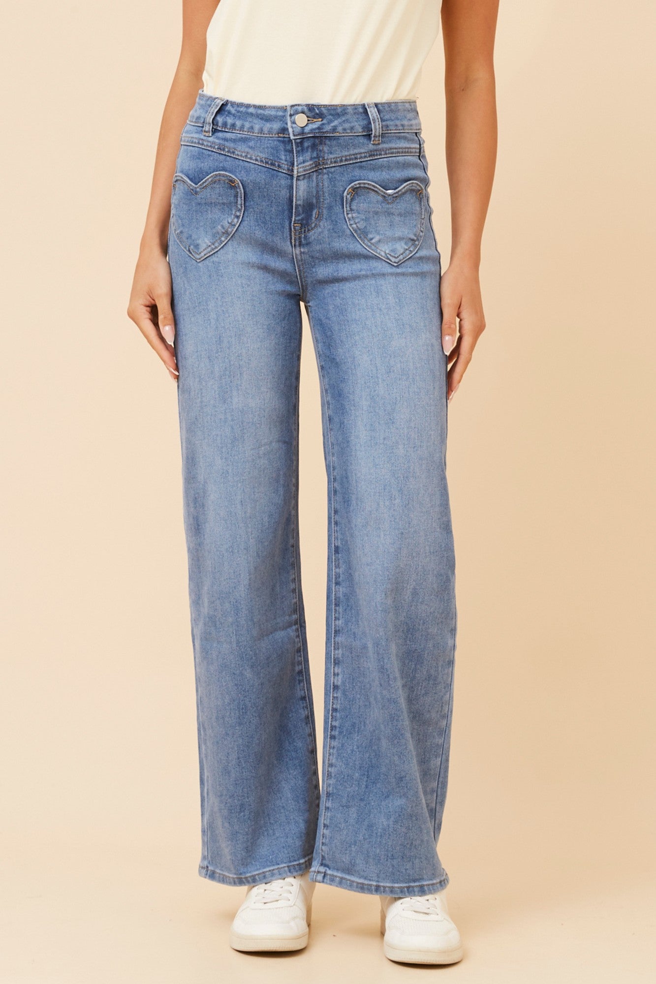 Image of a model wearing Pants. Product name - KELILAH WIDE LEG PANTS in Blue colour by brand - INFINITY DENIM