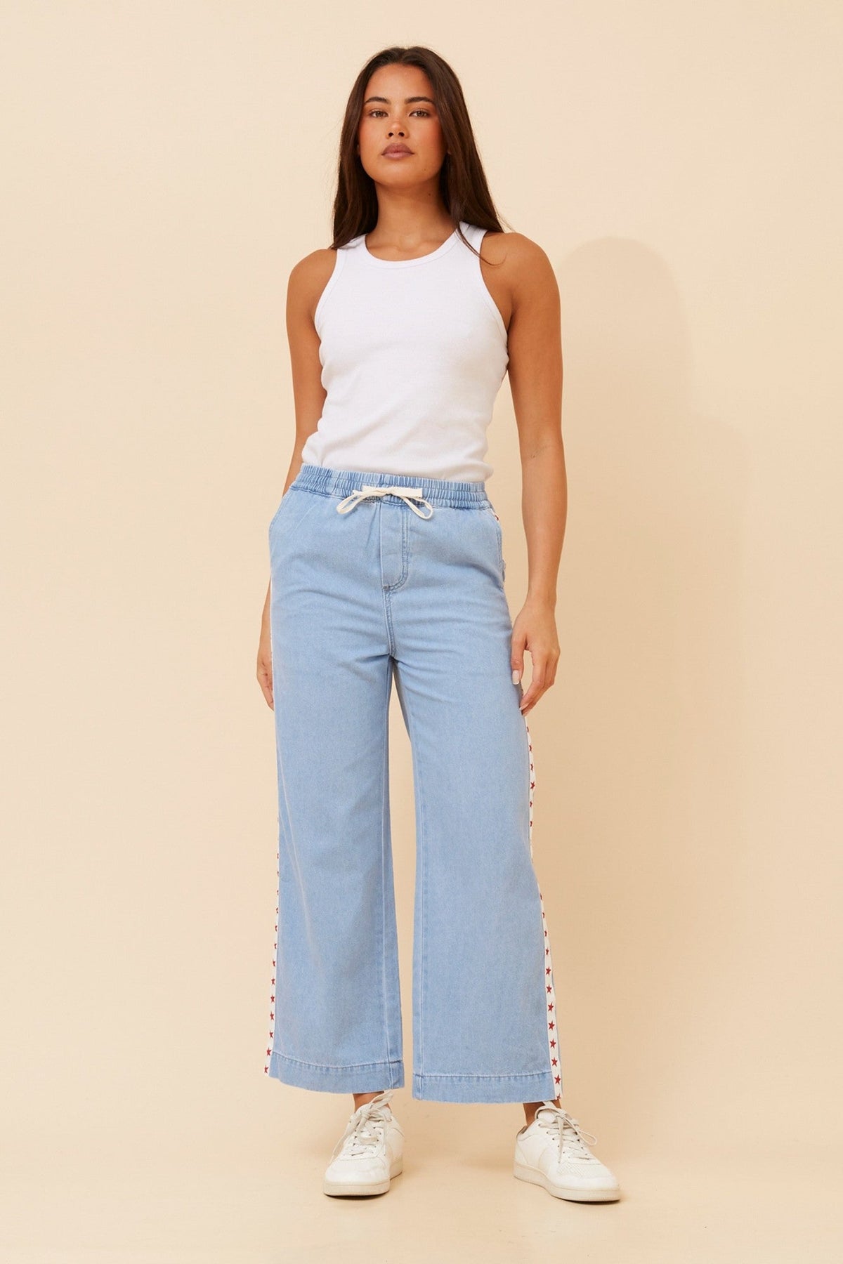 DOLORES STAR STRIPE DENIM PANTS (Light Denim)