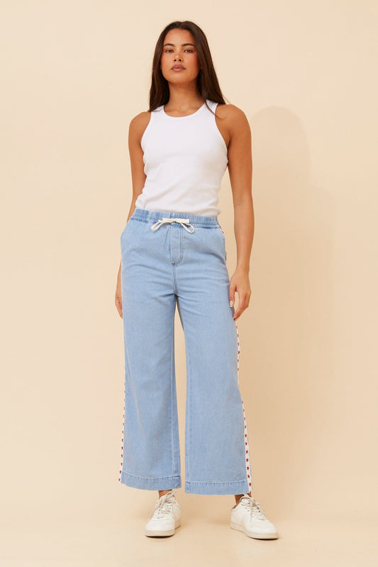 DOLORES STAR STRIPE DENIM PANTS (Light Denim)