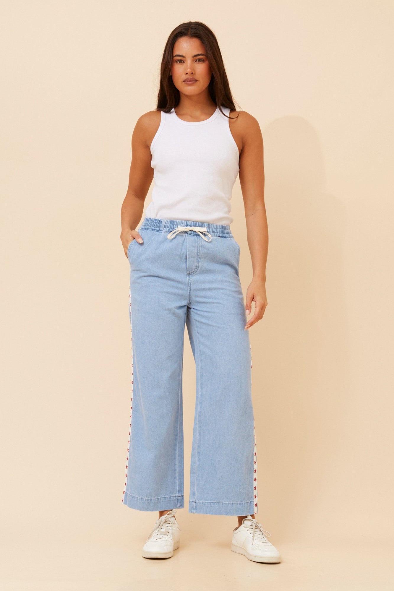 DOLORES STAR STRIPE DENIM PANTS (Light Denim)