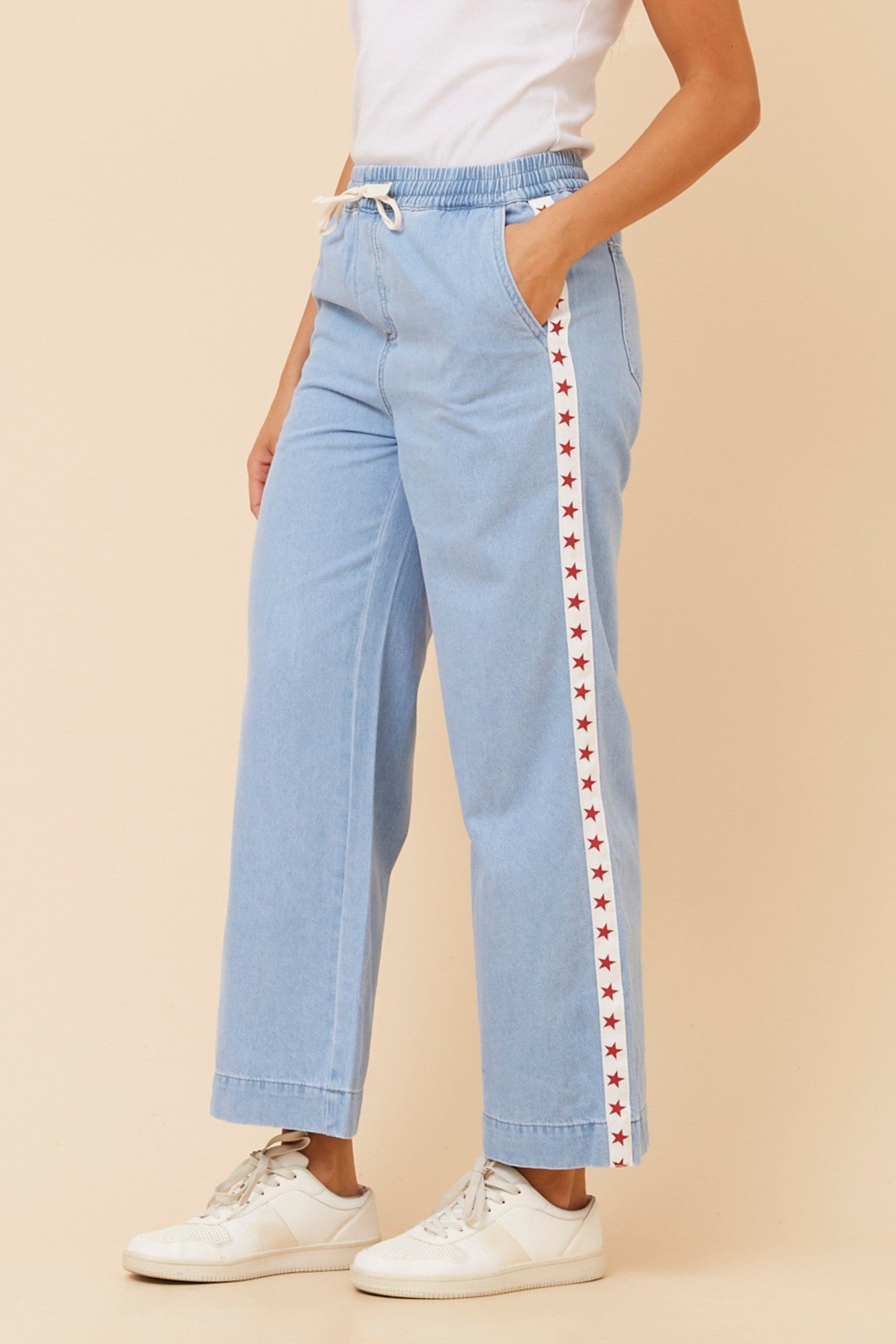 DOLORES STAR STRIPE DENIM PANTS (Light Denim)