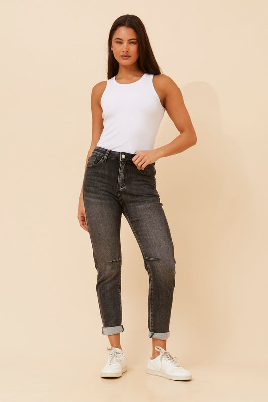 Image of Jeans. Product name - TISH DENIM PANTS in Black colour by brand - INFINITY DENIM