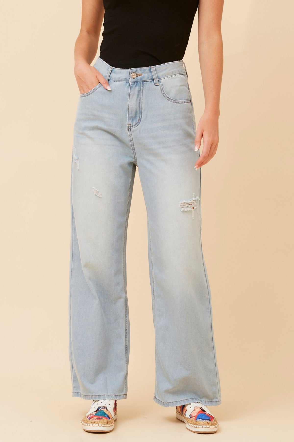 Image of Jeans. Product name - YADIRA WIDE LEG DENIM PANTS in Light Denim colour by brand - INFINITY DENIM