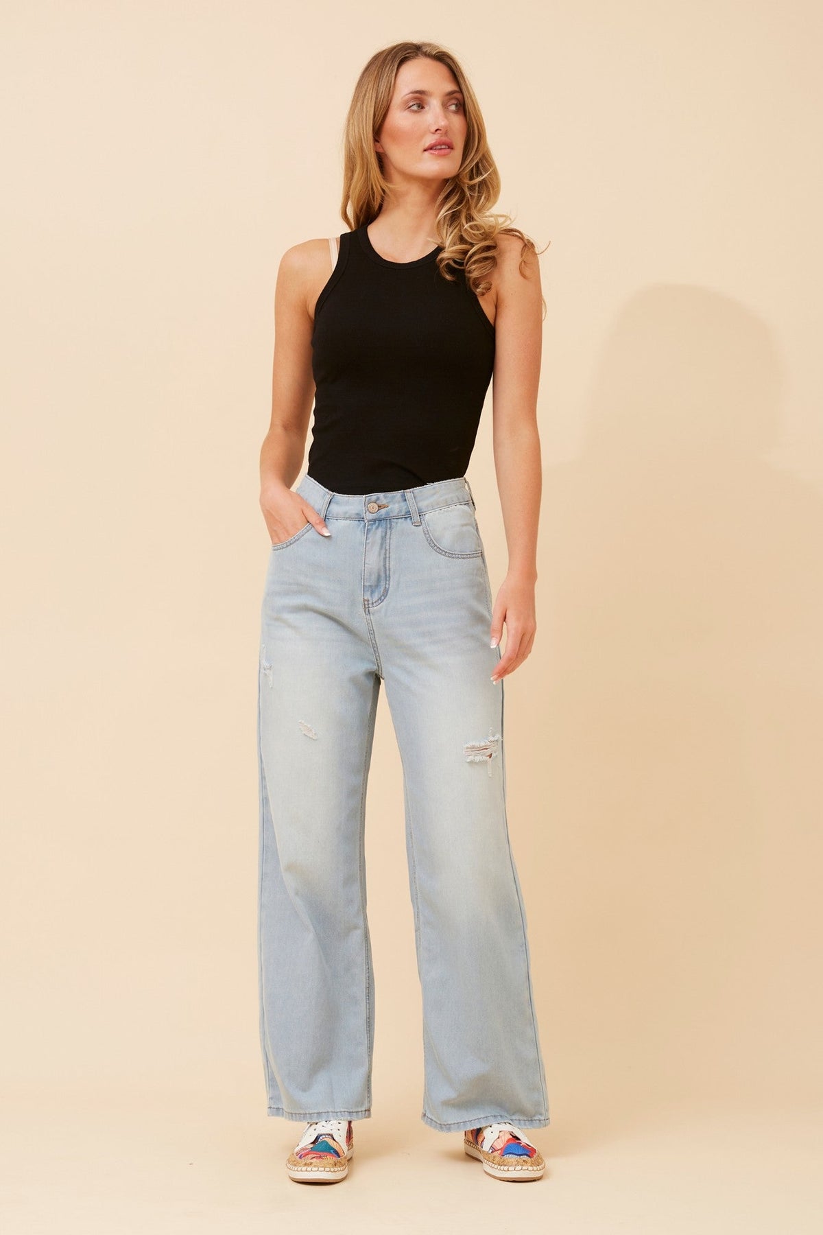 YADIRA WIDE LEG DENIM PANTS (Light Denim)