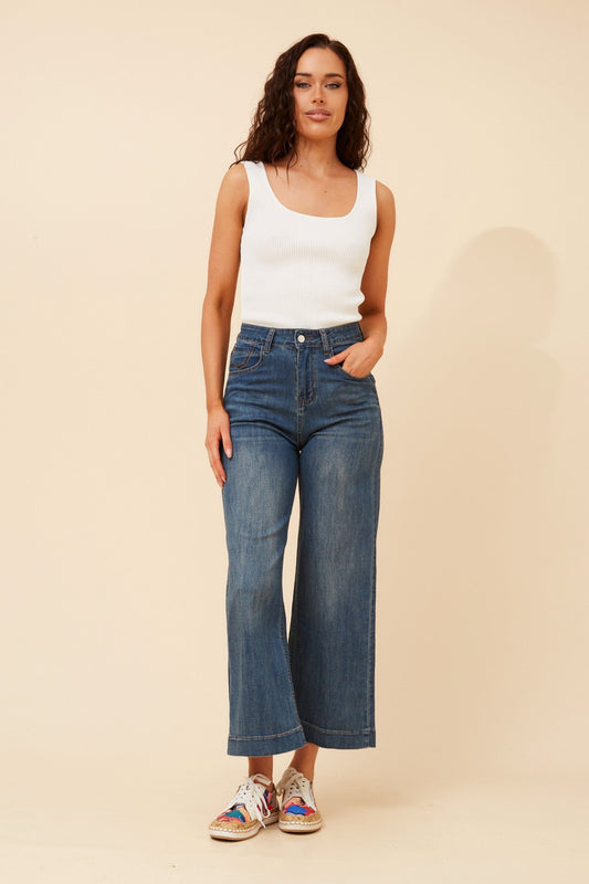 Image of Jeans. Product name - JAMES WIDE LEG DENIM PANTS in Dark Denim colour by brand - INFINITY DENIM