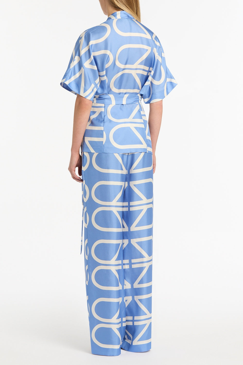 Carla Zampatti Pacific And Ivory Grid Silk Twill Elastic Pant (Blue)