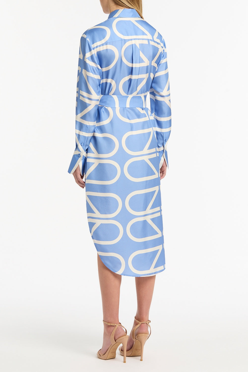 Carla Zampatti Pacific And Ivory Grid Silk Twill Relaxed Shirt Dress (Blue)