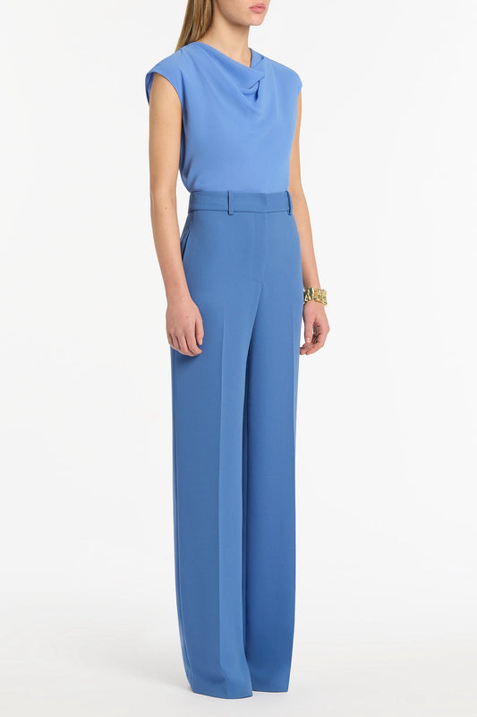 Carla Zampatti Pacific Georgette Cap Sleeve Cowl Top (Blue)