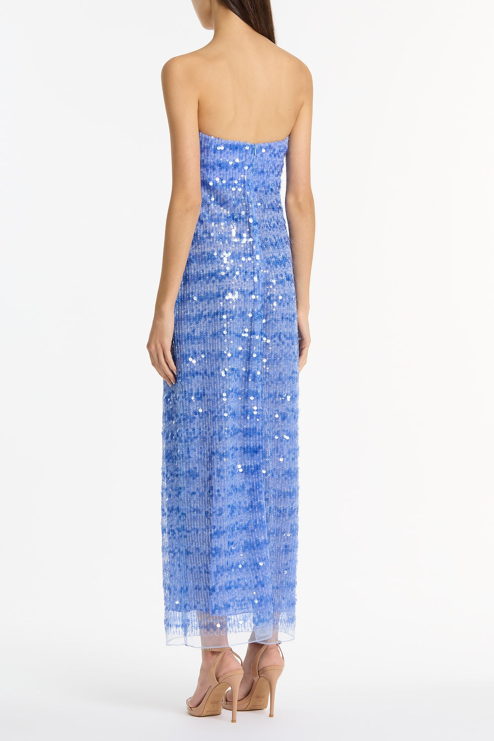 Carla Zampatti Pacific Linear Sequin Strapless Gown (Blue)