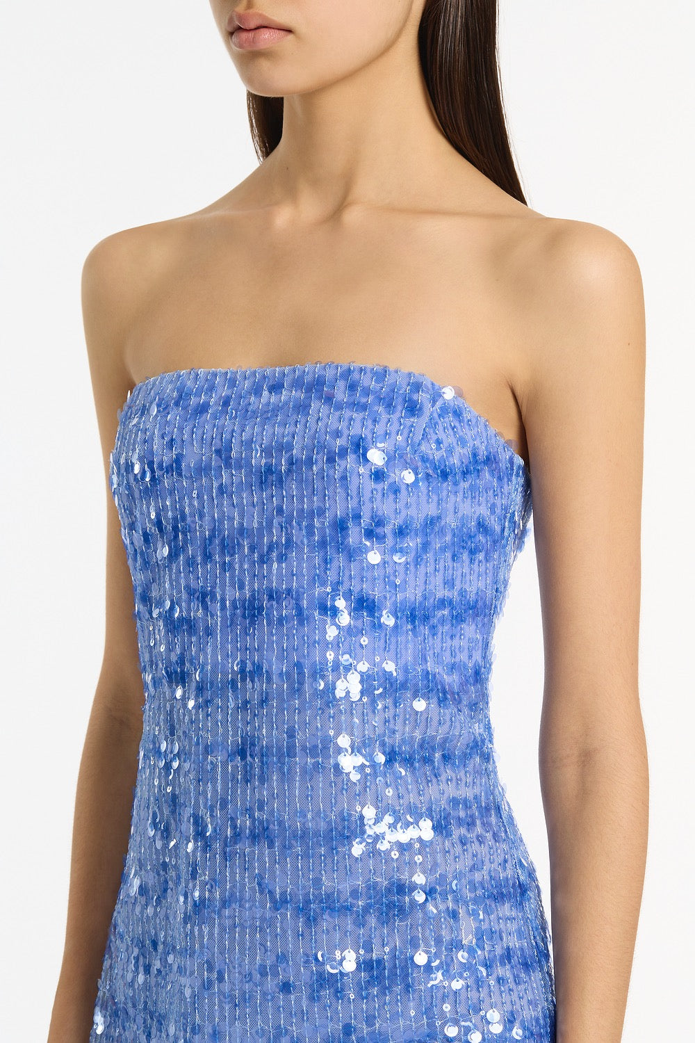 Carla Zampatti Pacific Linear Sequin Strapless Gown (Blue)