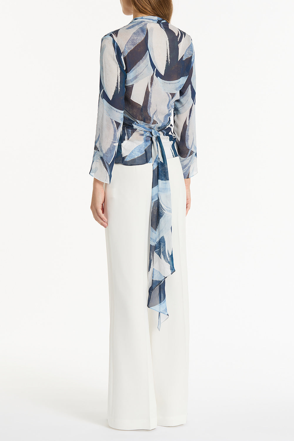 Carla Zampatti Painted Floral Georgette Wrap Top (Blue)