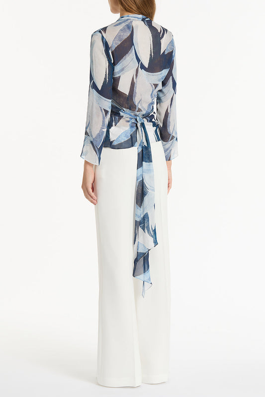 Carla Zampatti Painted Floral Georgette Wrap Top (Blue)
