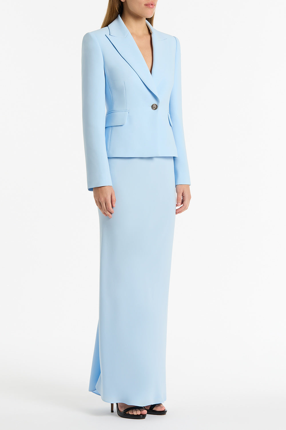 Carla Zampatti Pale Crepe Bias Skirt (Blue)