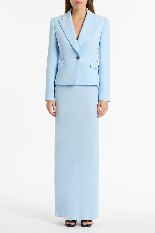 Image of a model wearing Skirts. Product name - Pale Blue Crepe Bias Skirt in Blue colour by brand - Carla Zampatti