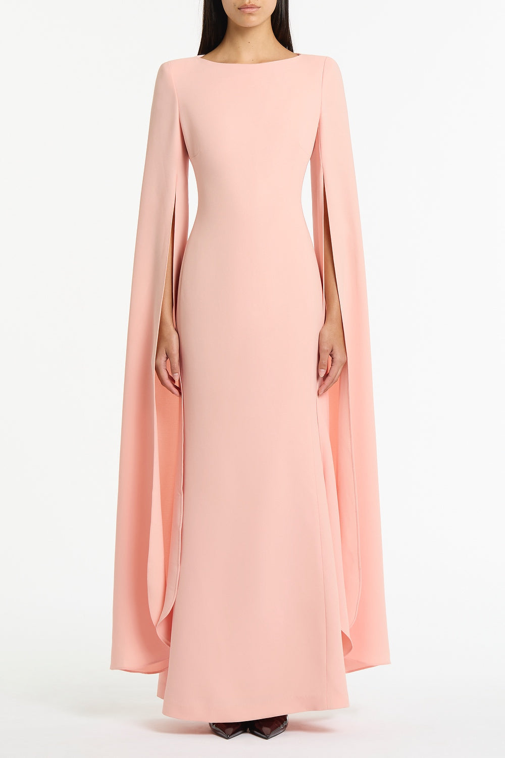 Image of Dresses. Product name - Pale Rose Crepe Celebration Sleeve Gown in Pink colour by brand - Carla Zampatti