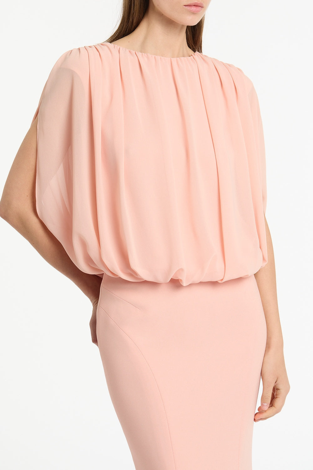 Carla Zampatti Pale Rose Georgette Gathered Capelet Top (Pink)