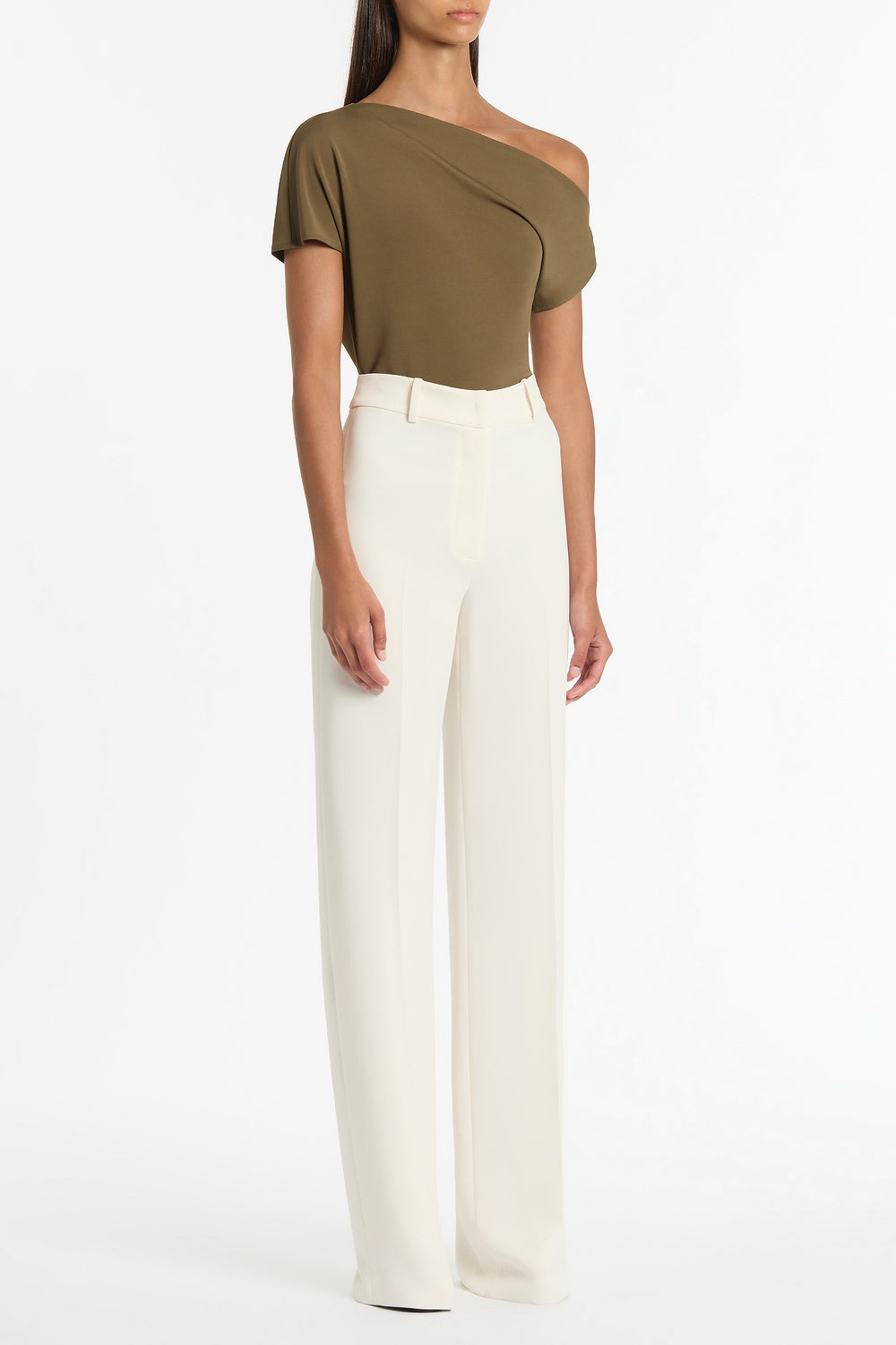 Carla Zampatti Palm Matte Jersey Off-Shoulder Top (Green)