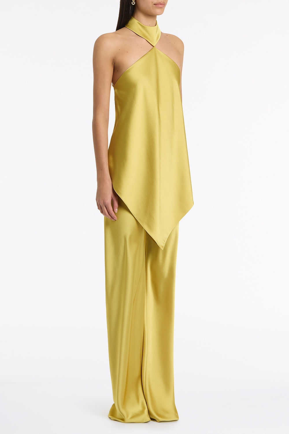 Carla Zampatti Pear Lustre Satin Neck Detail Top (Green)