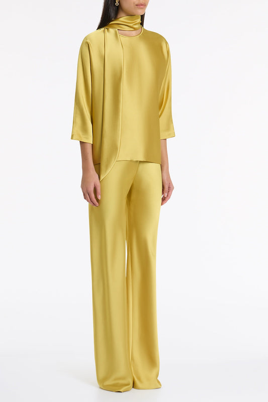 Carla Zampatti Pear Lustre Satin Tie Neck Blouse (Green)
