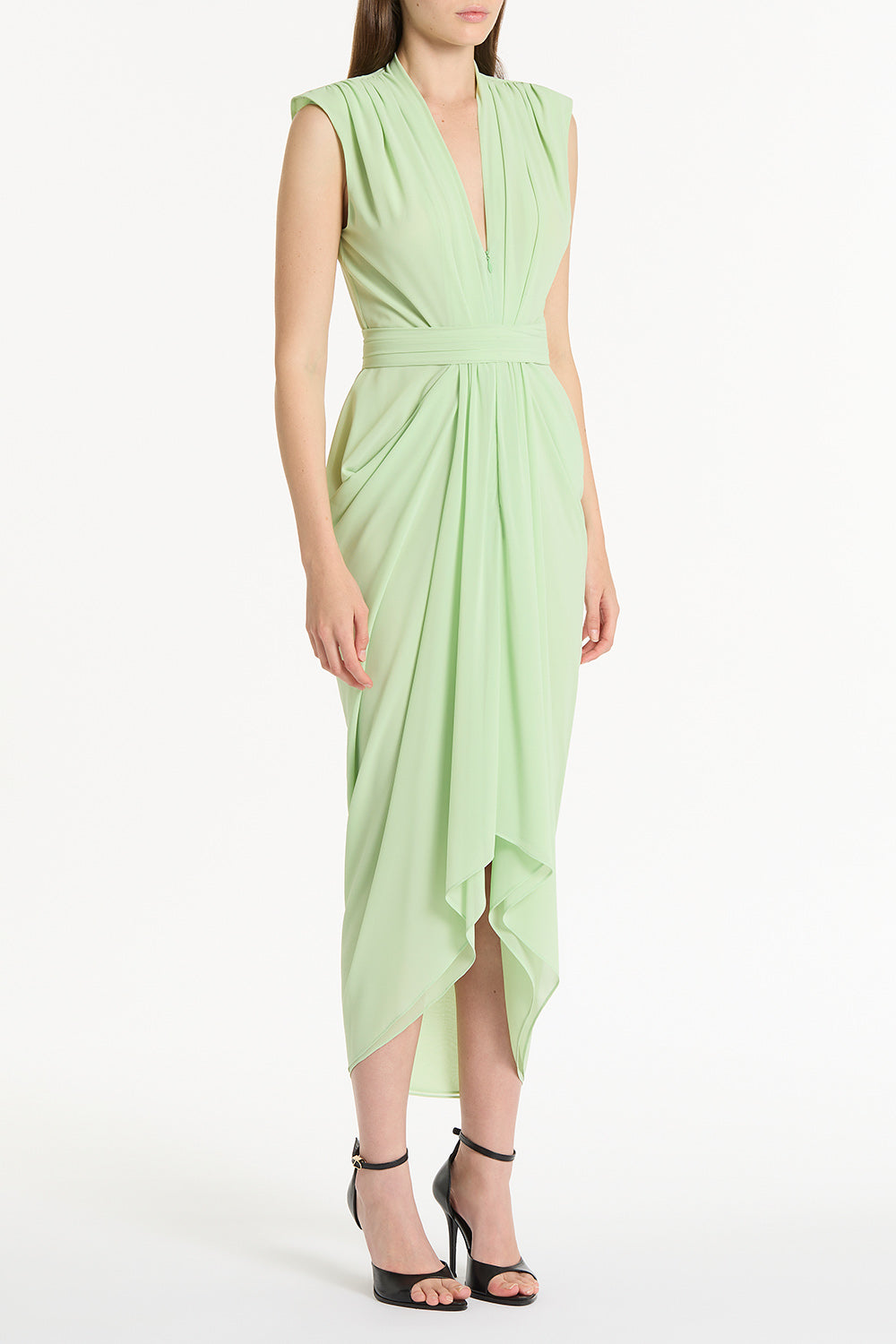 Carla Zampatti Peridot Georgette Sleeveless Waterfall Dress (Green)