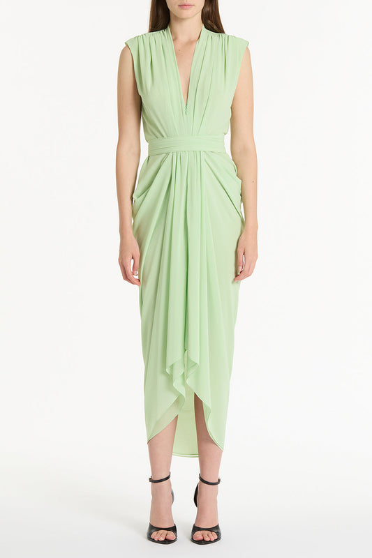 Image of Dresses. Product name - Peridot Georgette Sleeveless Waterfall Dress in Green colour by brand - Carla Zampatti