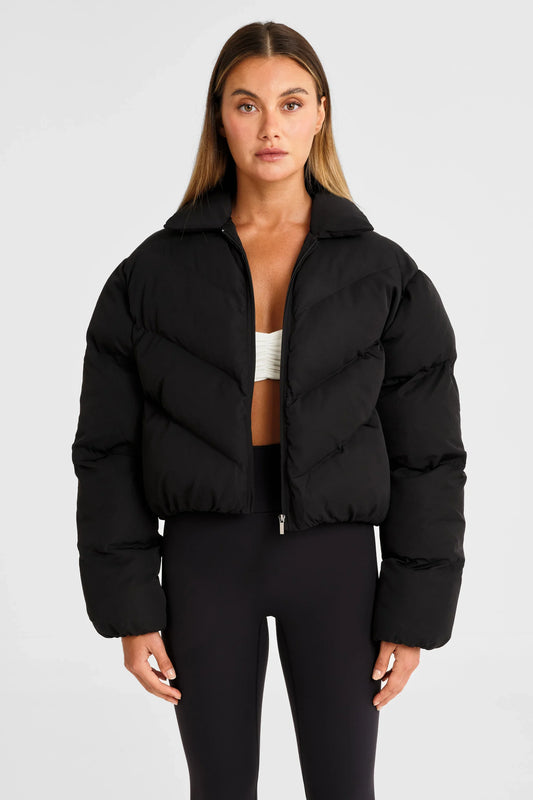 Image of Coats & Jackets. Product name - ALLFENIX Cropped Puffer Jacket in Black colour by brand - All Fenix