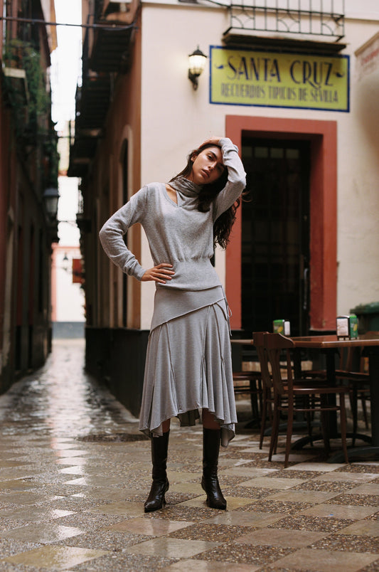 Image of a model wearing Tops. Product name - Phoebe Top in Grey colour by brand - With Jéan