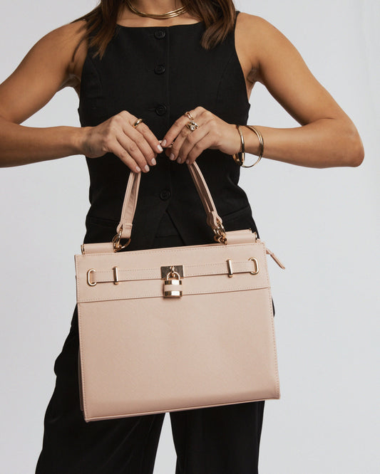 Image of Tote Bags. Productname: Colette Pink Stephanie Square Lock Tote Bag in Pink colour by brand - Colette