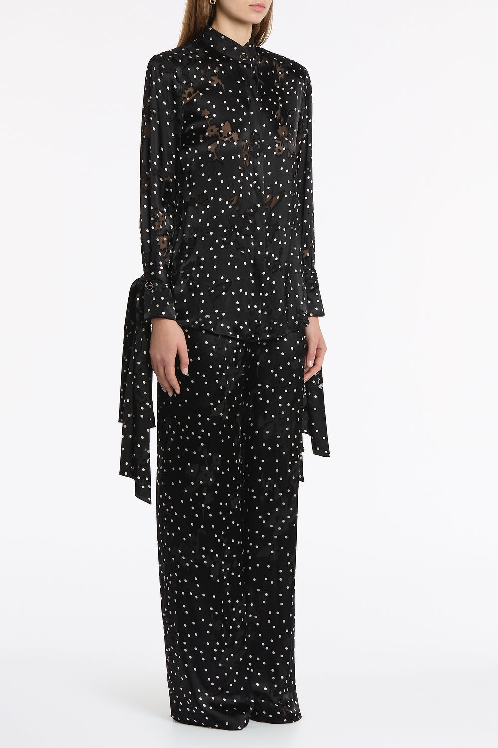 Carla Zampatti Pinspot Silk Burnout Front Neck Drape Blouse (Black)