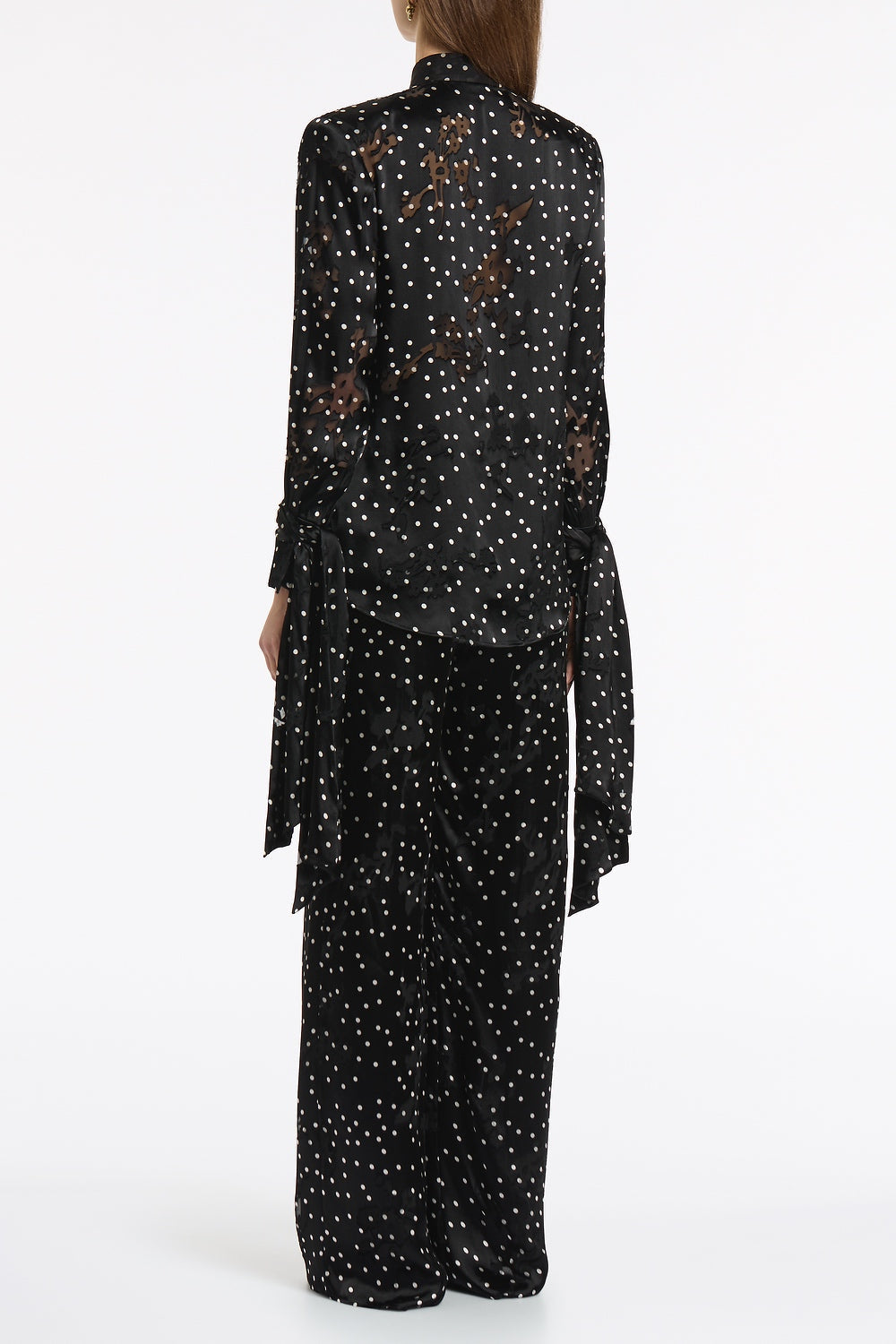 Carla Zampatti Pinspot Silk Burnout Front Neck Drape Blouse (Black)