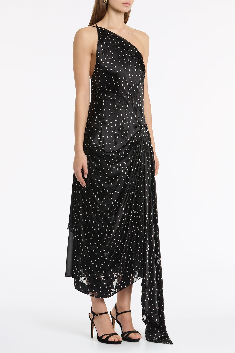 Carla Zampatti Pinspot Silk Burnout Peak Hem Draped Dress (Black)