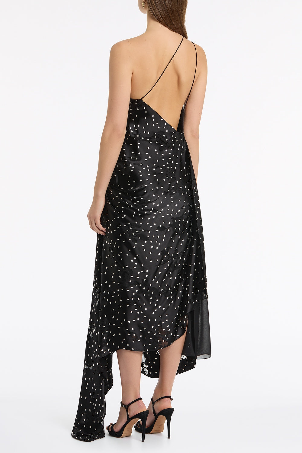 Carla Zampatti Pinspot Silk Burnout Peak Hem Draped Dress (Black)