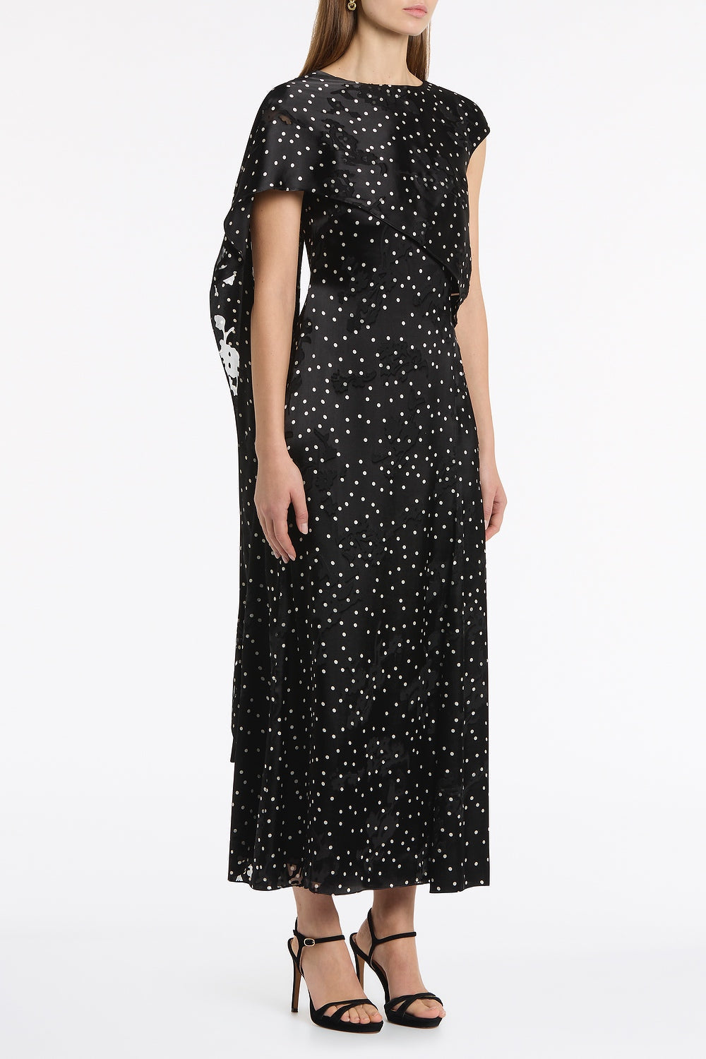 Carla Zampatti Pinspot Silk Burnout Shoulder Wrap Dress (Black)