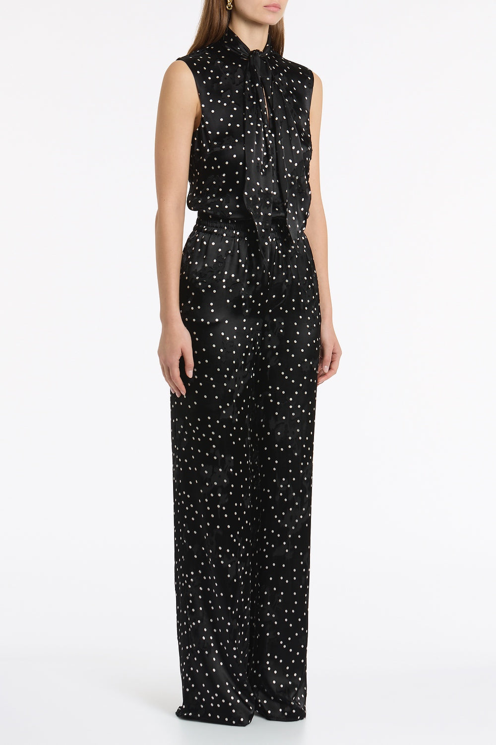 Carla Zampatti Pinspot Silk Burnout Tie Front Sleeveless Top (Black)