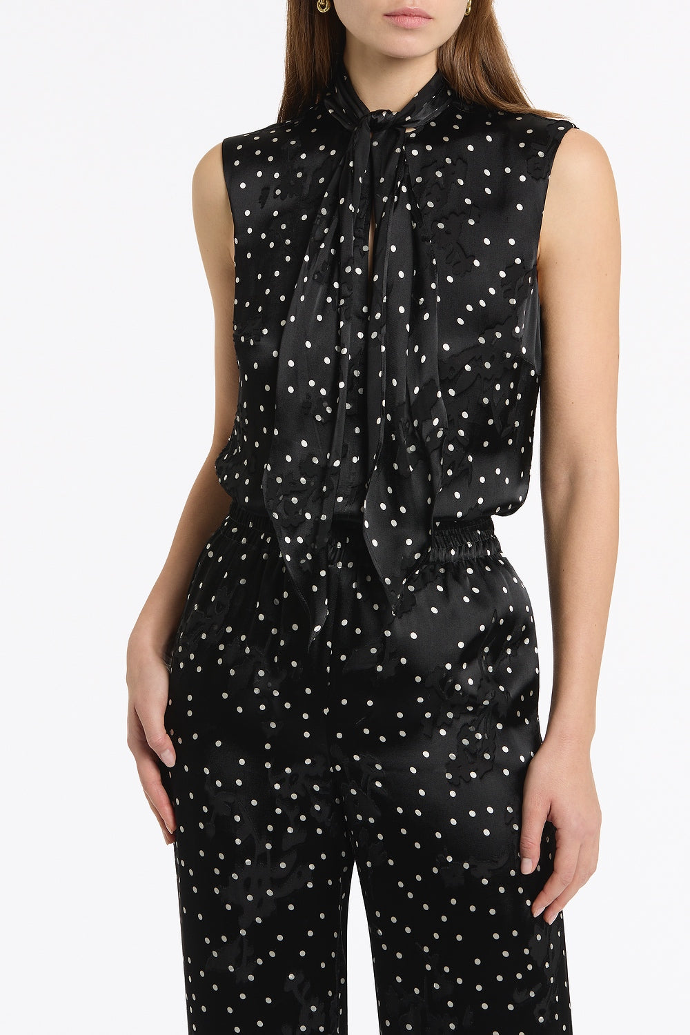 Carla Zampatti Pinspot Silk Burnout Tie Front Sleeveless Top (Black)