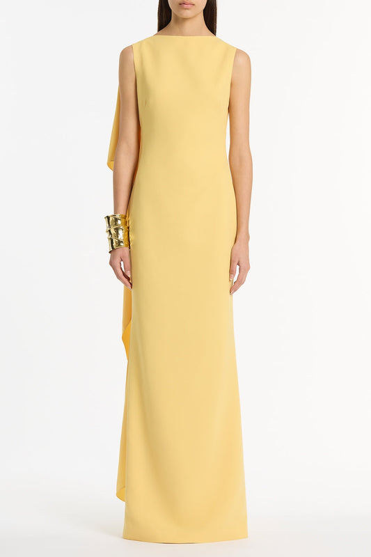 Image of Dresses. Product name - Pollen Crepe Cowl Back Gown in Yellow colour by brand - Carla Zampatti